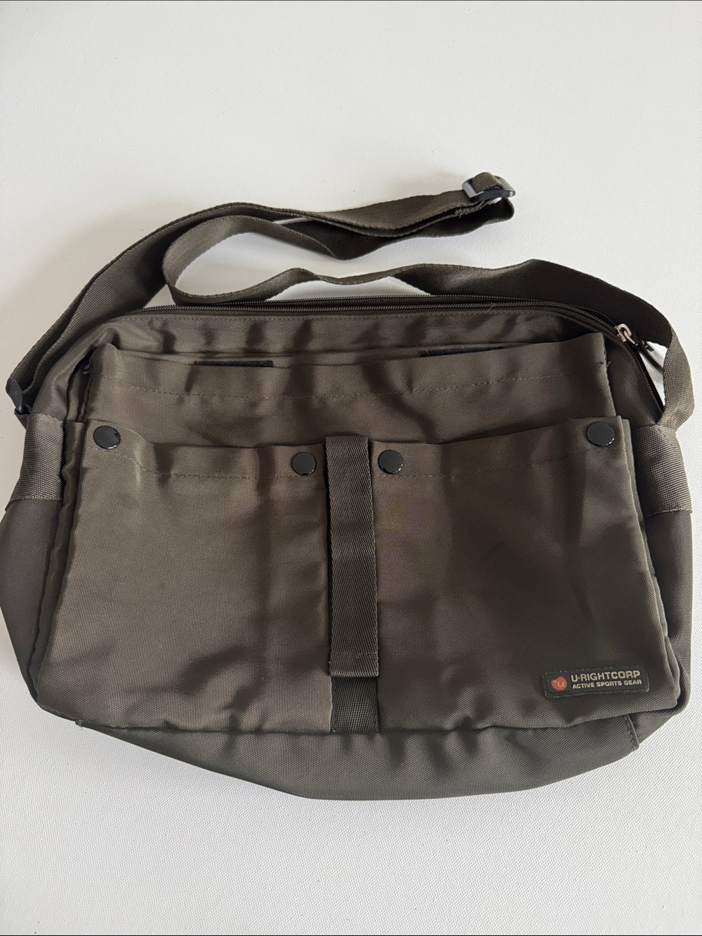 Olive Green Men's Messenger Bag with Adjustable Strap